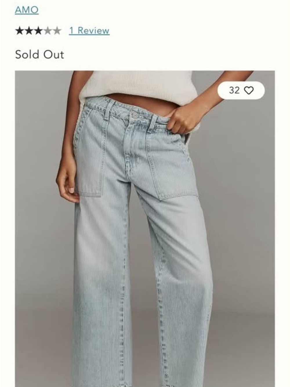 AMO Pale Blue Wide-Leg Jeans with Front Patch Pockets